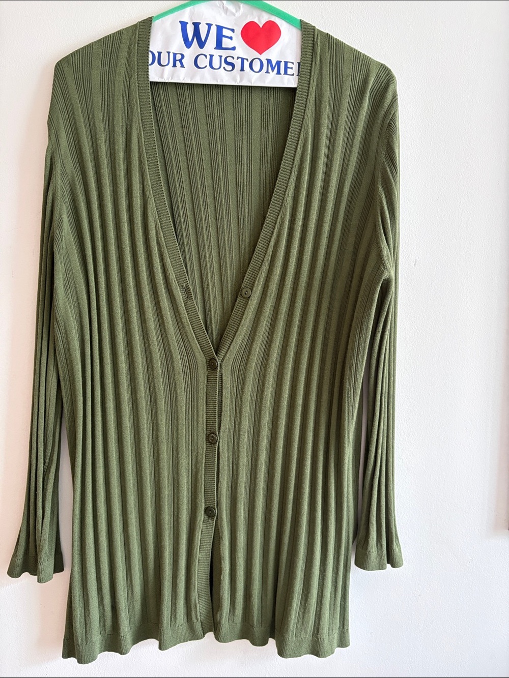 Size M Olive Ribbed Button-Front Women's Top